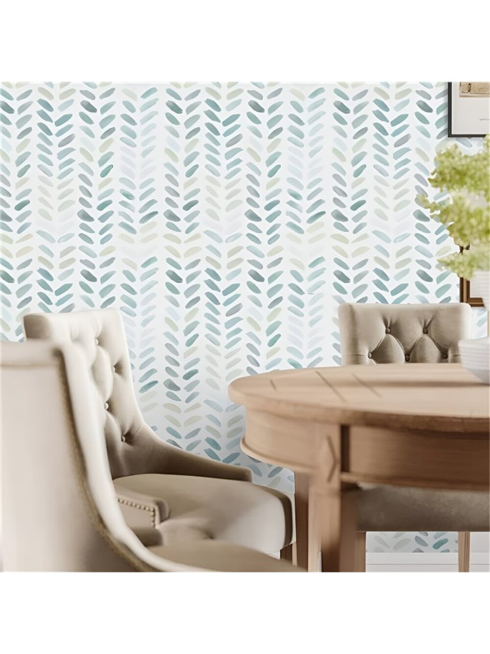 Green and White Wallpaper Peel & Stick Wallpaper Boho Contact Paper 17.3“×78.8”